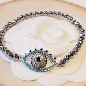 NEW Evil Eye Good Luck Protect Hematite Bracelet